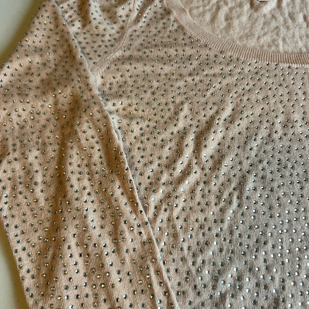 Boston Proper Pale Pink Studded Rhinestone Sweater Size M - Picture 6 of 11